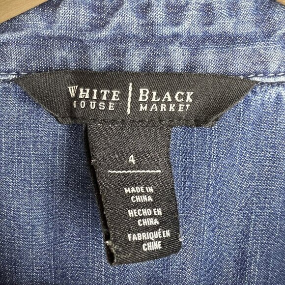 White House Black Market Denim Shirt Dress Sz 4 Jean Coastal Cowgirl - Picture 7 of 8